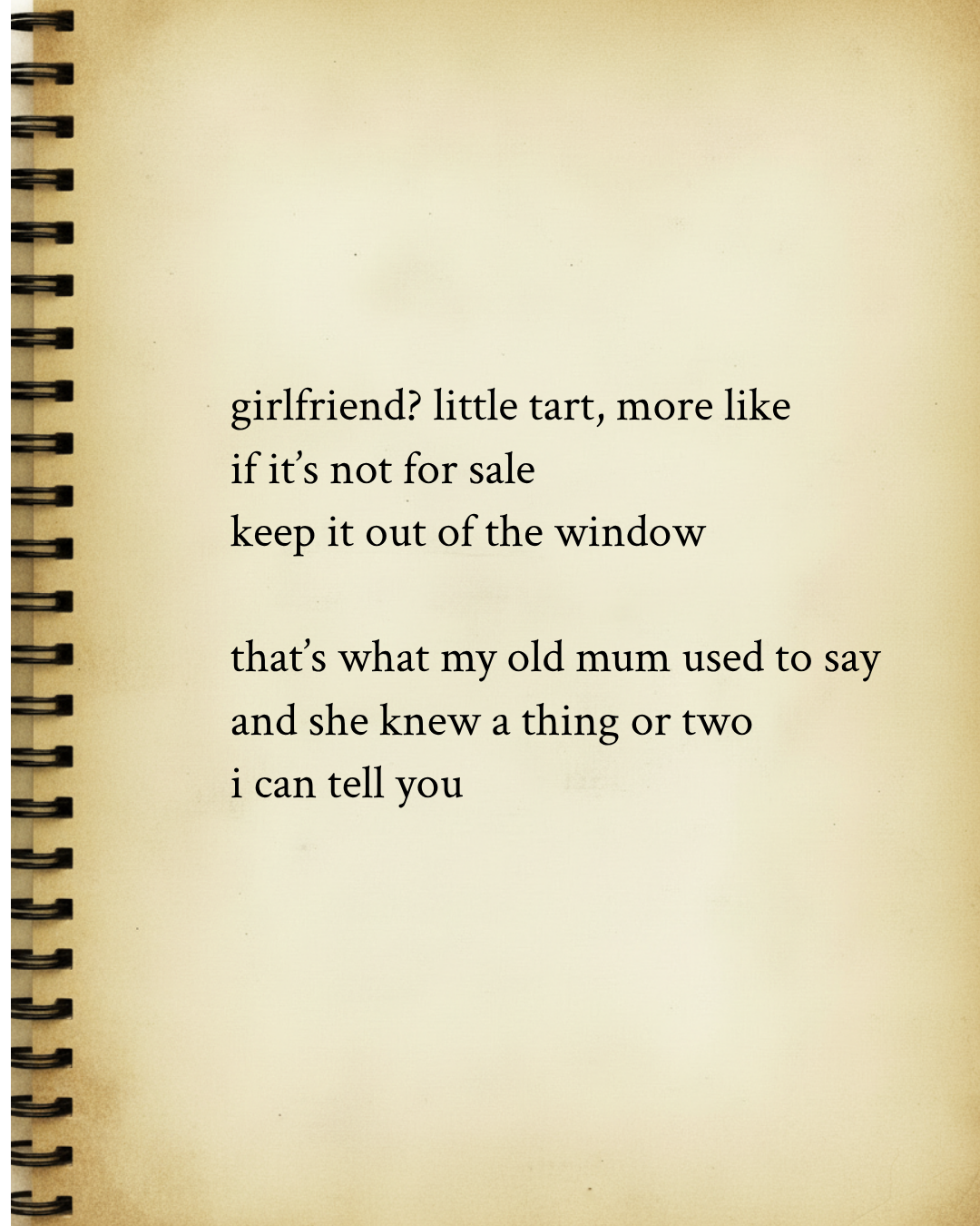 A discoloured page from an old notebook